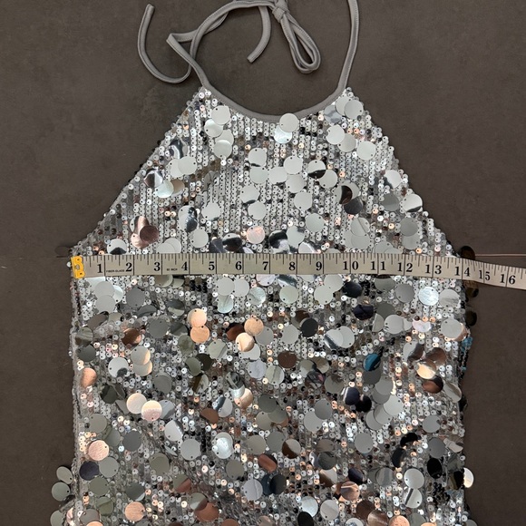 Know One Cares Silver Sequin Halter Neck Mini Dress - Picture 5 of 5